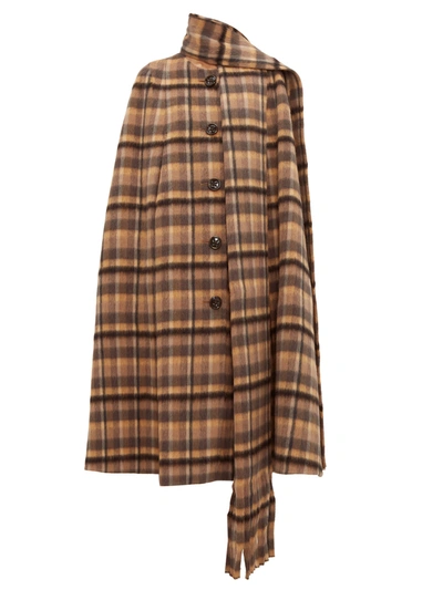 Marc Jacobs Scarf-panel Checked Alpaca-blend Cape In Camel