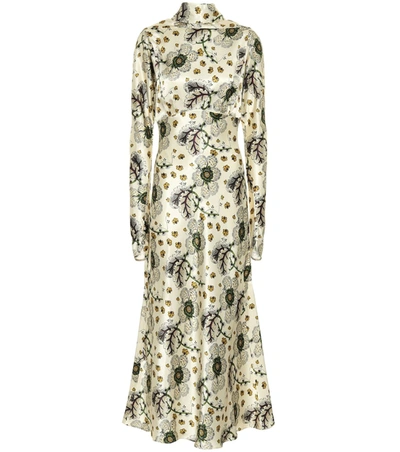 Etro Leicester High-neck Floral-print Satin Dress In Beige