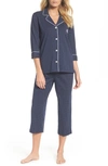 Ralph Lauren Knit Crop Cotton Pajamas In Navy Dots