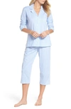 Ralph Lauren Knit Crop Cotton Pajamas In Blue Stripe