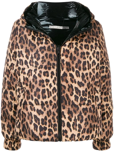 Alice And Olivia Alice + Olivia Durham Reversible Down Puffer Jacket In Spotted Leopard Tan/black