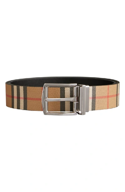 Burberry Reversible Vintage Check E-canvas And Leather Belt - 大地色 In Black