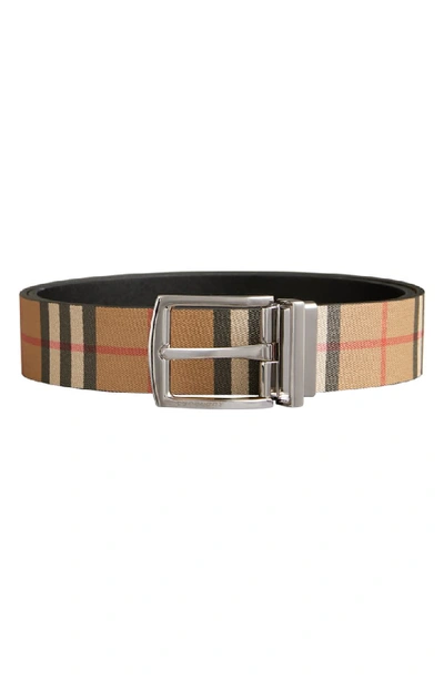 Burberry Clark Reversible Vintage Check Leather Belt In Black