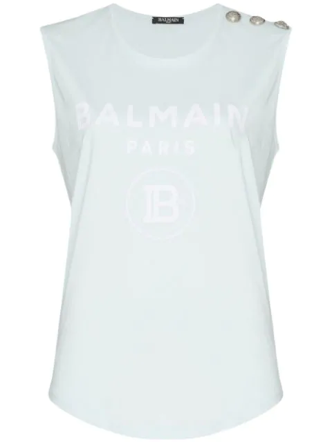 Balmain Button-shoulder Logo Vest In Blue | ModeSens