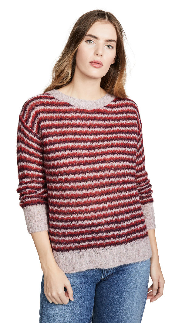 Theory Stripe Baby Alpaca-blend Sweater In Crimson Multi | ModeSens