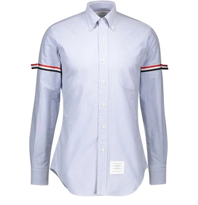 Thom Browne Tricolour Grosgrain Arm Band Cotton Shirt In Light Blue
