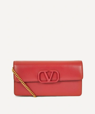 Valentino Garavani V-sling Leather Clutch Bag In Rock Pink