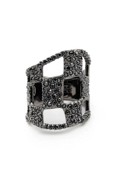 Alexis Bittar Floral Noir Pave Checkerboard Ring In Black