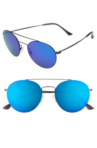 Maui Jim Pele's Hair 53mm Polarizedplus2® Round Flat Front Sunglasses In Gunmetal/ Blue Hawaii