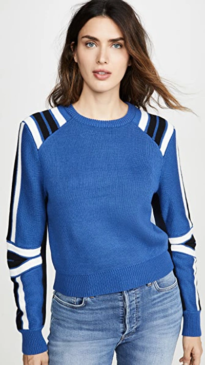 Rebecca Minkoff Stripe Detail Cotton Blend Sweater In Blue