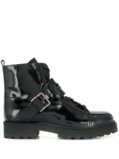 Tod's Buckled Lace-up Ankle Boots In Black