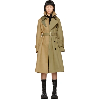 Sacai Melton Wool And Cotton-gabardine Trench Coat In Beige