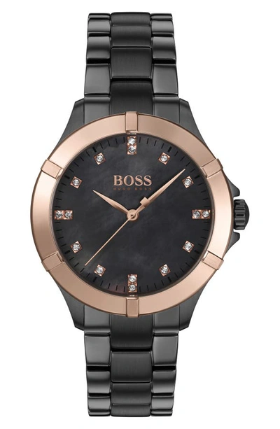 Hugo Boss Women's Mini Sport Gray Ion-plated Stainless Steel Bracelet Watch 32mm In Gunmetal/ Grey Mop/ Gold