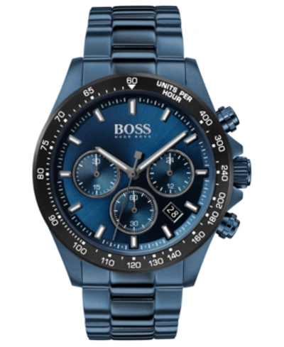 Hugo Boss Men's Chronograph Hero Blue Ion-plated Stainless Steel Bracelet Watch 43mm Women's Shoes In Navy