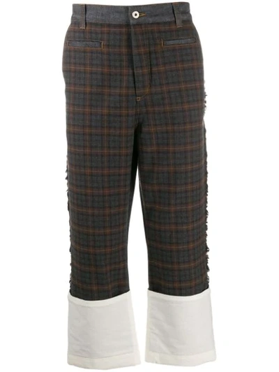 Loewe Checked Cropped Fringed Jeans In Grey