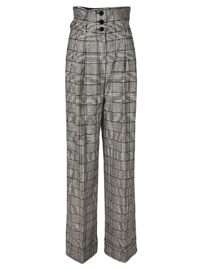 Dolce & Gabbana Checked Long High Waist Trousers In Grey