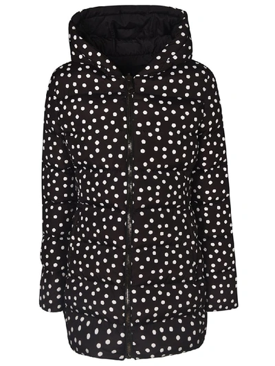 Dolce & Gabbana Dotted All-over Print Hooded Parka In Dark Blue/white