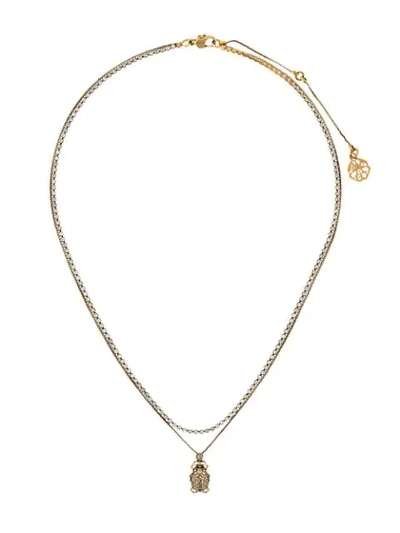 Alexander Mcqueen Crystal Beetle Double Necklace In Gold