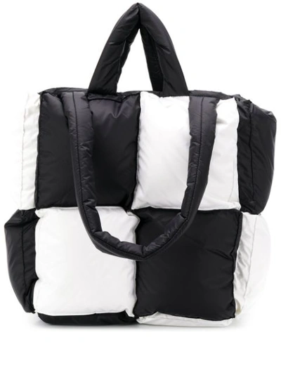 Off-white Small Bicolor Puffy Nylon Tote Bag In Black White
