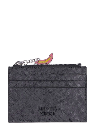 Prada Saffiano Leather Card Holder In Black