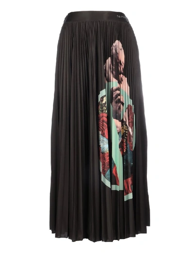Valentino Printed Plisse` Skirt In Black Multi