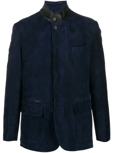 Brioni Two Tone Leather Jacket In Blue