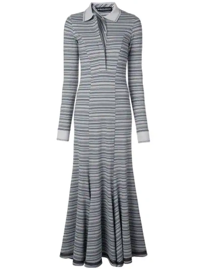 Y/project Long Striped Polo-neck Dress In Blue
