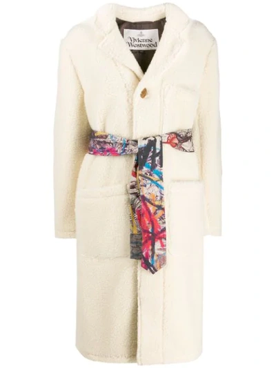 Vivienne Westwood Anglomania Single Breasted Shearling Coat In White