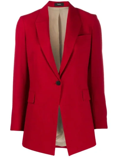 Theory Long Cutaway-front Blazer In Red