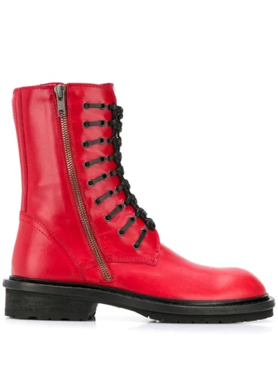 Ann Demeulemeester Tucson Woven Laces Boots In Red