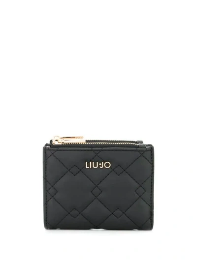 Liu •jo Logo Plaque Quilted Wallet In Black