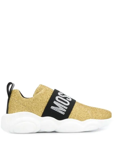 Moschino Teddy Sneakers In Glitter Gold Color