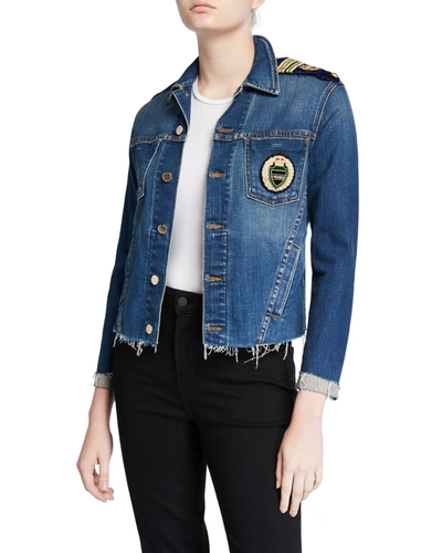 L Agence Janelle Slim-fit Embroidered Crest Military Denim Jacket