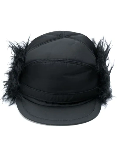Prada Faux Fur-lined Nylon Trapper Hat In Black