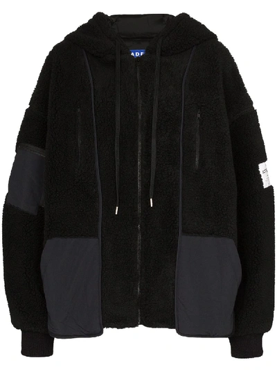 Ader Error Oversized Faux Shearling Hooded Jacket In Black
