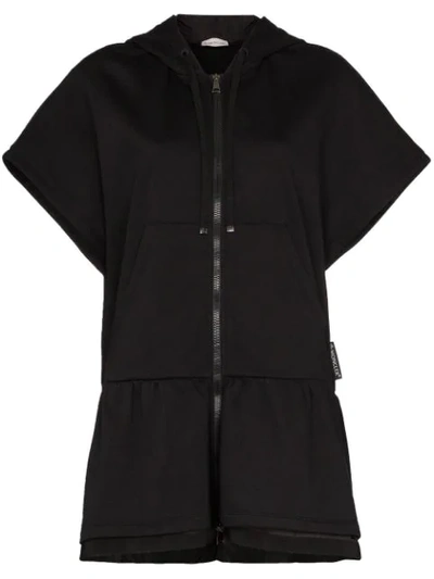 Moncler Long Hooded Zipped Jersey Sweatshirt In Black