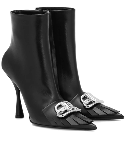 Balenciaga Knife Logo-embellished Fringed Leather Ankle Boots In Black