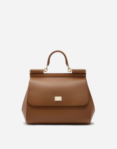 Dolce & Gabbana Medium Sicily Dauphine Leather Bag In Brown