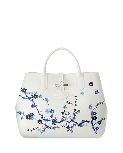 Longchamp Roseau Sakura Floral Medium Tote Bag, Blue Pattern | ModeSens