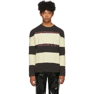 Telfar Black Striped Long Sleeve T-shirt In Off-black/off-white