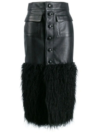 Saint Laurent Faux-feather Trim Fitted Skirt In Black