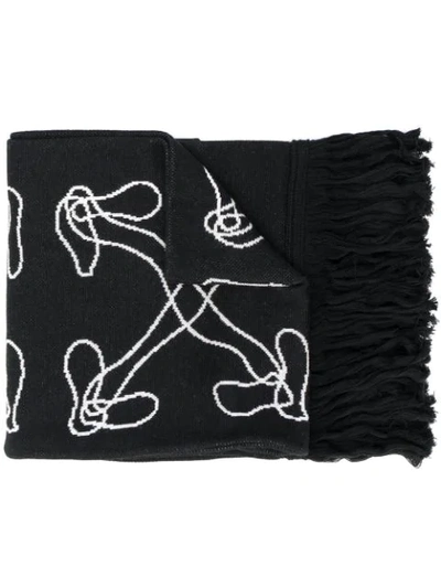 Off-white Abstract Arrows Intarsia Scarf In Black