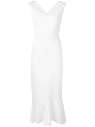 Victoria Beckham Frill Hem Belted Midi Dress In White
