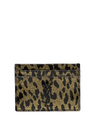 Saint Laurent Metallic Leopard-print Leather Cardholder In Gold