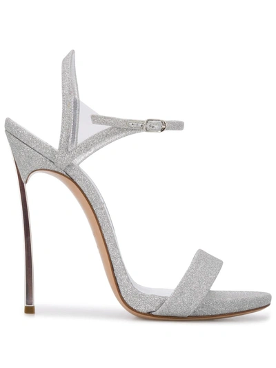 Casadei Blade Glittered Sandals In Silver | ModeSens