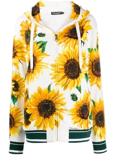 Dolce & Gabbana Sunflower-print Zipped Hoodie In White