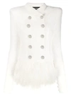 Balmain Fringed Double-breasted Coat In White