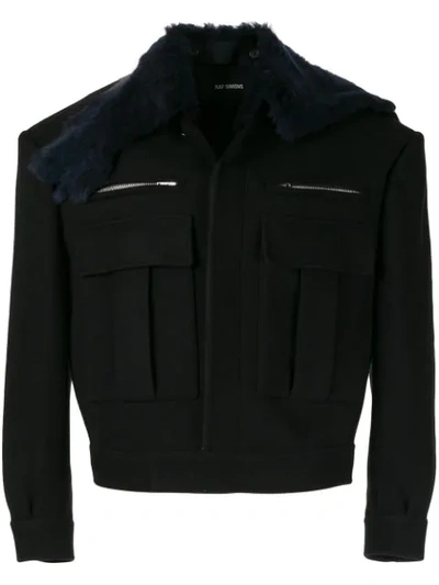 Raf Simons Faux Fur Collar Jacket In Black