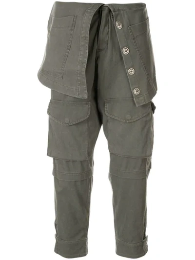 Greg Lauren Foldover Waist Military Trousers In Green