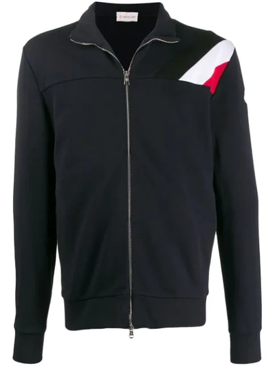 Moncler Long Zip Front Sweater In Blue